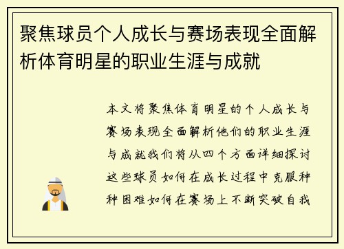 聚焦球员个人成长与赛场表现全面解析体育明星的职业生涯与成就