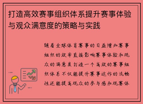 打造高效赛事组织体系提升赛事体验与观众满意度的策略与实践
